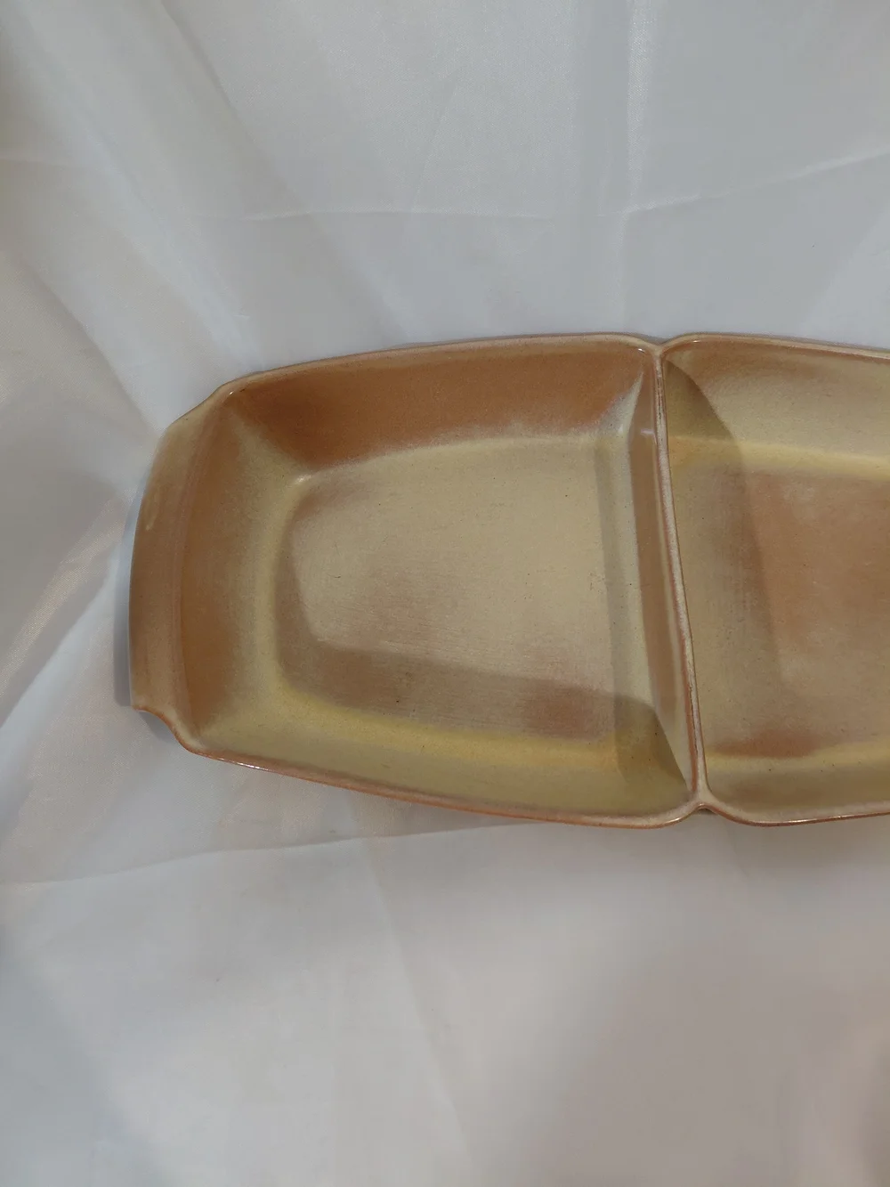 Frankoma Two-Compartment Serving Dish in Warm Terracotta and Cream